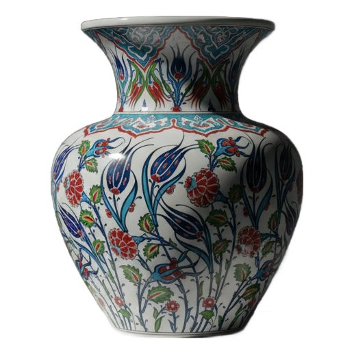 Handmade Ceramic Grand Vase (50cm) Traditional Iznik Blue & White Palace Design – Monumental Centerpiece / Floor Vase For Sale