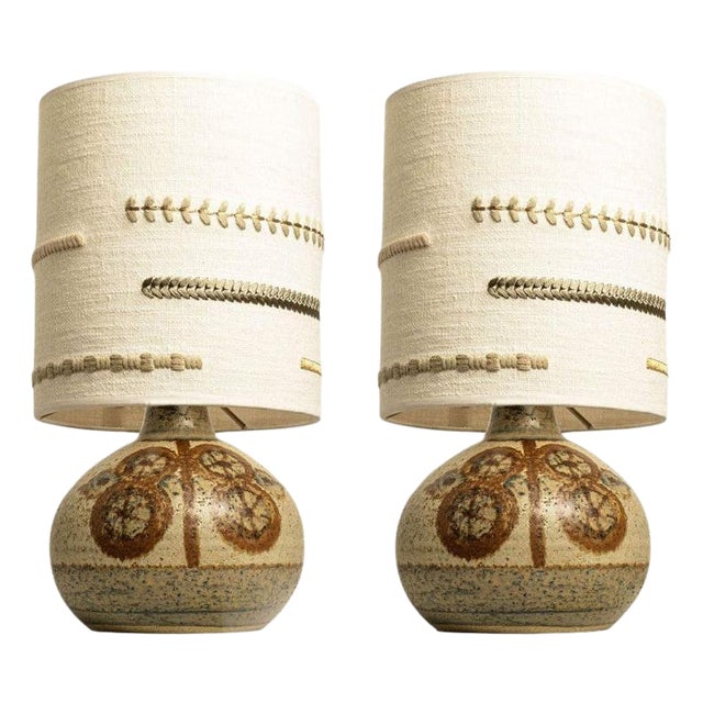 Ceramic Table Lamp with New Embroidery Lampshade, Denmark, 1970 For Sale