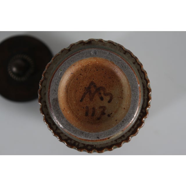 Art Deco Grooved Stoneware Model 117 Jar with Bronze Lid by Arne Bang, Denmark, 1930s For Sale - Image 10 of 11