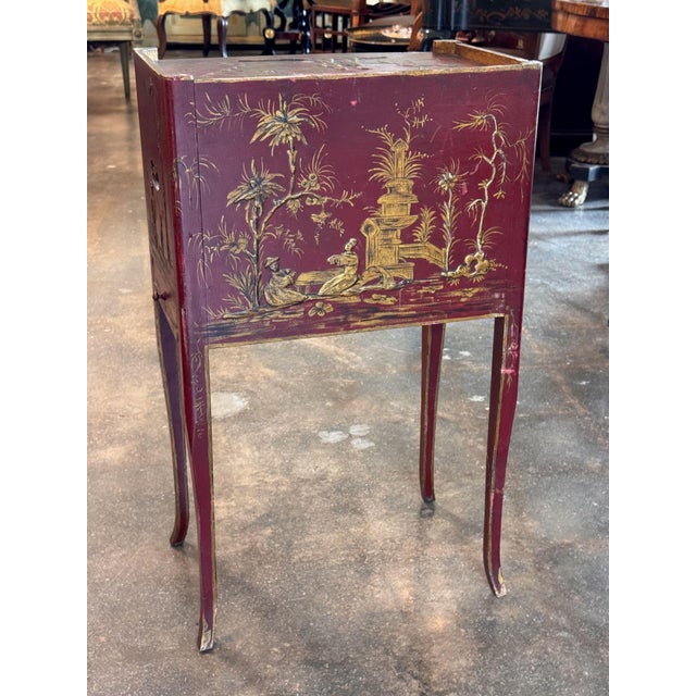 Wood Red Chinoiserie Decorated Side Table For Sale - Image 7 of 8