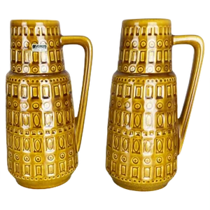 Fat Lava Pottery Vases With Ochre Pattern from Scheurich, Germany, 1970s, Set of 2