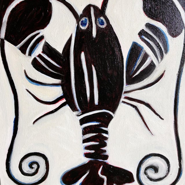 2020s Original Framed Lobster Painting, Dark Academia Coastal Wall Art, Oil on Canvas in Ornate Gold Frame, 14x17 Maximalist Boho Home Decor For Sale - Image 5 of 5