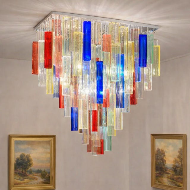 Mid-Century Modern Monumental Contemporary Multicolor “Square Bark” Murano Glass Italian Flush Mount For Sale - Image 3 of 7