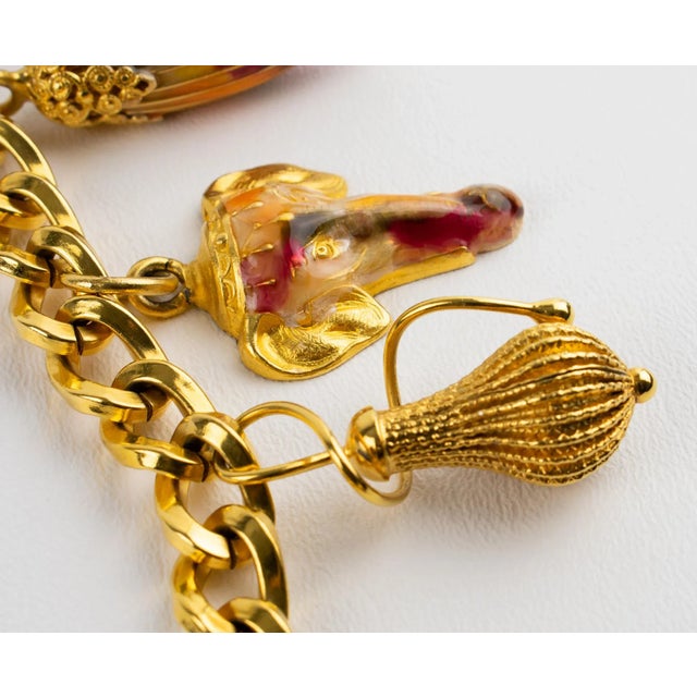 Missoni Italy Gilded Metal Chain Link Bracelet With Enamel Dangling Charms For Sale - Image 11 of 13