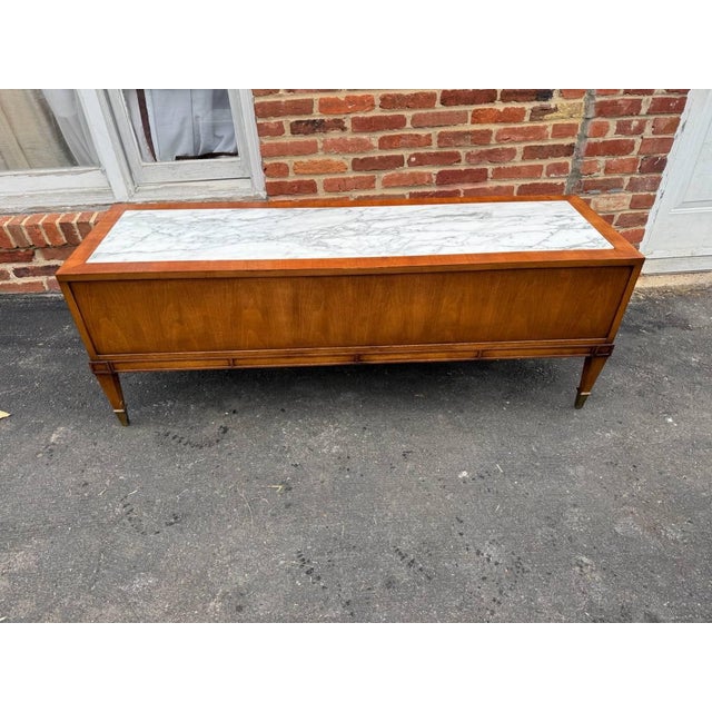 Vintage Hollywood Regency Campaign Style Marble Top Low Table Cabinet by Weiman For Sale - Image 11 of 18