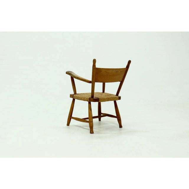 French Blonde Oak and Rush Armchair, 1950s For Sale - Image 9 of 11