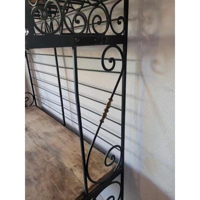 Metal 7.5 Feet Tall Wrought Iron Wine Baker’s Rack With Butcher Block Shelf by French Perfit Fils Ltd. For Sale - Image 7 of 18
