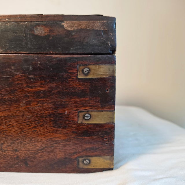 19th Century Anglo Indian Brass Strapped Rosewood Campaign Vanity Dressing Box For Sale - Image 16 of 18