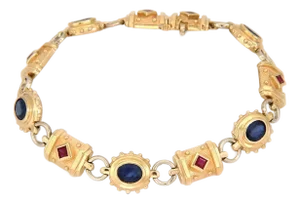 Sapphire & Ruby 14k Yellow Gold Bar Link Bracelet