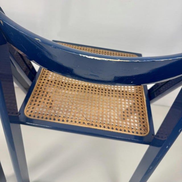 Mid-Century Modern Blue Wood and Wicker Folding Chairs from Bazzani, Italy, 1960s, Set of 2 For Sale - Image 10 of 11