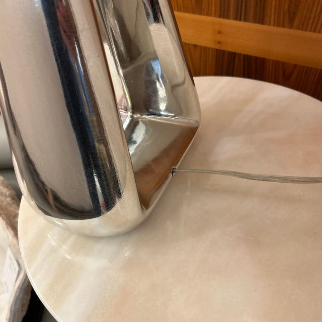1990s Chrome Crackle Finish Ceramic Tabletop Lamp With Custom Linen Shade For Sale - Image 5 of 8