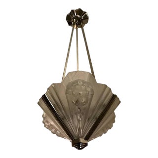 1920s French Art Deco Pendant Chandelier Signed by Atelier Petitot For Sale