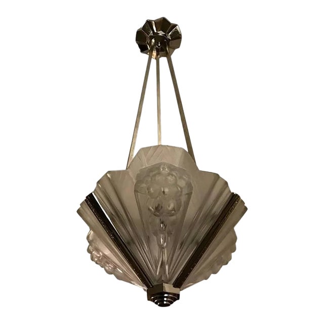 1920s French Art Deco Pendant Chandelier Signed by Atelier Petitot For Sale
