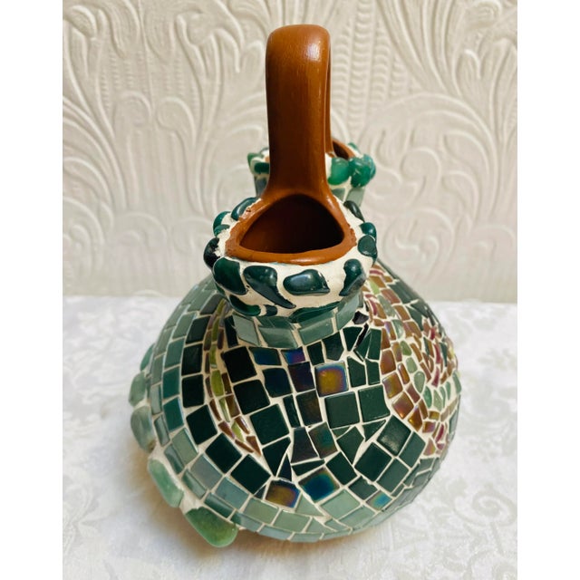 Rustic 2000s Glass Mosaic Art on Southwestern Pottery Wedding Vase Lizard and River For Sale - Image 3 of 9