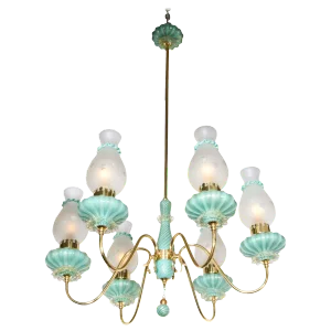 1950s Italian Six-Arm Chandelier Glass Attributed to Seguso Vetri d'Arte