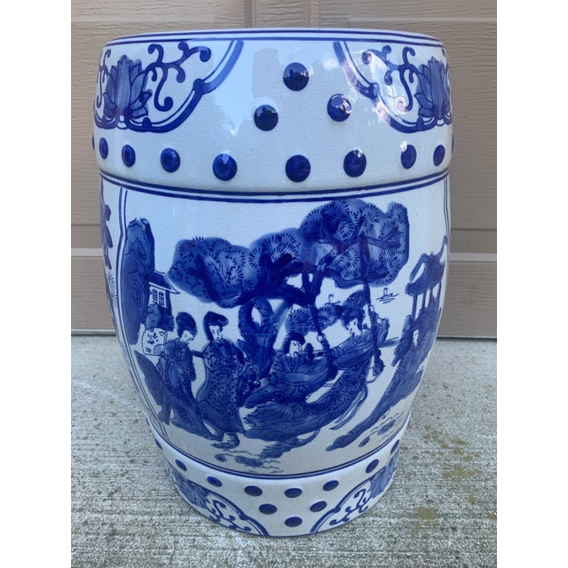 Blue and White Porcelain Chinoiserie Garden Stool or Side Table For Sale - Image 10 of 10