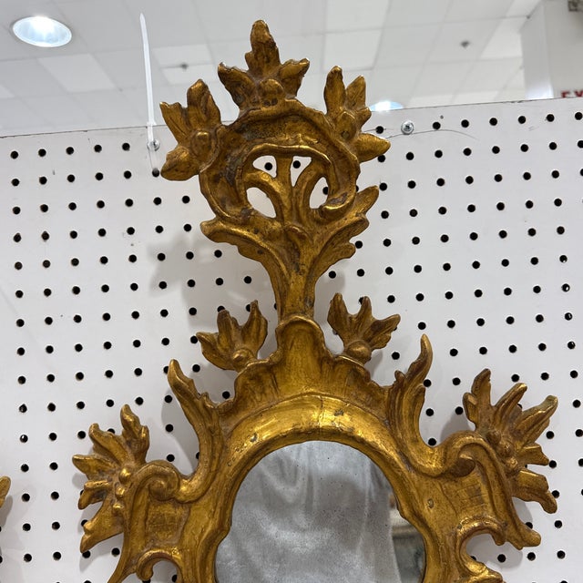 Wood Pair Vintage Mid Century Italian Florentine Gold Gilt Wall Mirrors Sconce Style For Sale - Image 7 of 12
