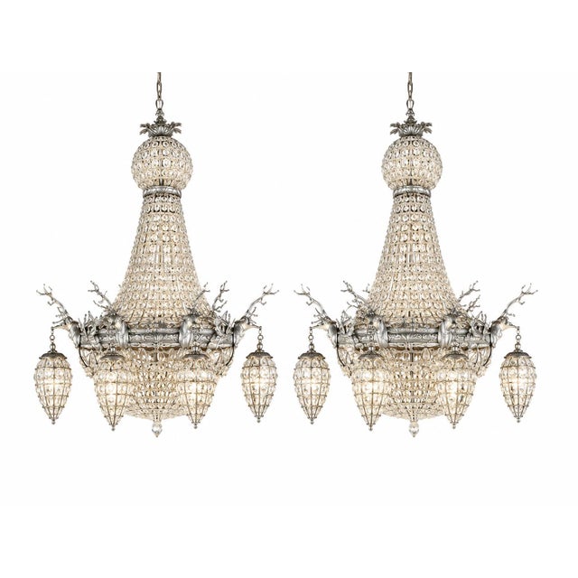 1960s French Silver Bronze Deer Chandeliers - Pair For Sale - Image 16 of 18