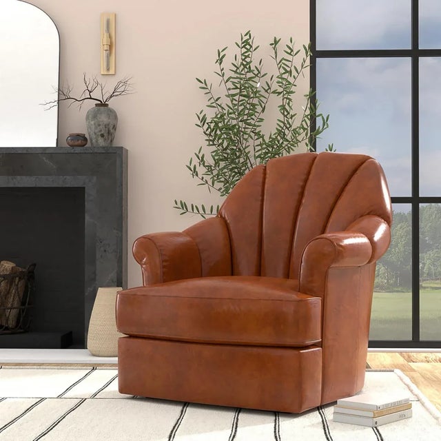 Classic Leather Swivel Chair For Sale In Raleigh - Image 6 of 12