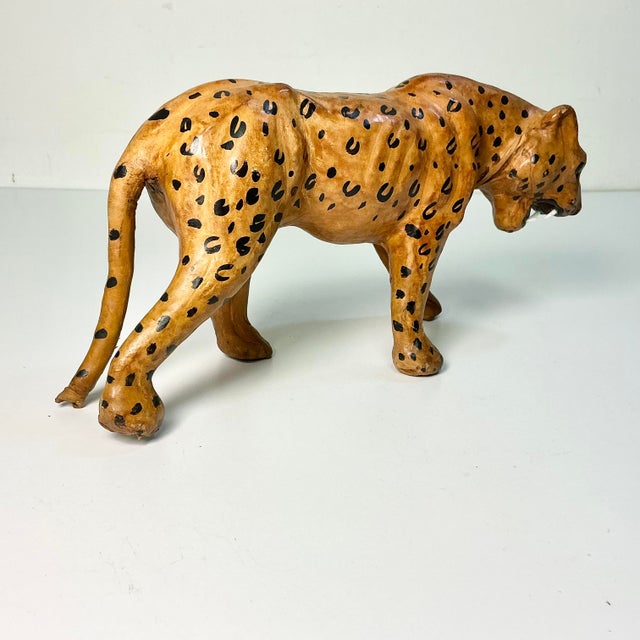 1970s Vintage Safari Boho Chic Italian Leather Wrapped Giraffe and Leopard Figurals - A Pair For Sale - Image 13 of 18