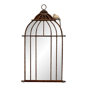 Vintage Iron Bird Cage Parrot Antique Brown Heavy wall.mirror by Horchow