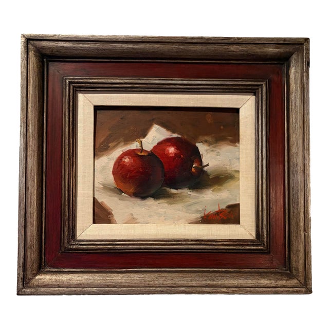 Mid 20th Century Apple Still Life by Alzada Knutson. Oil on Masonite. For Sale