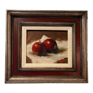 Mid 20th Century Apple Still Life by Alzada Knutson. Oil on Masonite.