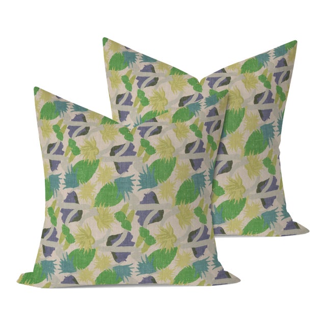 Christopher Farr Cactus Flower in Green 22" Pillows - A Pair For Sale