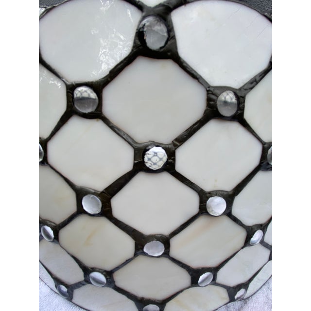 Stunning Pair of Heavyweight 16-Inch Mission-Style Stained Glass Shades For Sale - Image 4 of 6