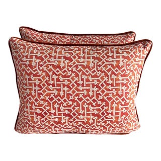 Pair of Coral & White Fortuny Pillows For Sale