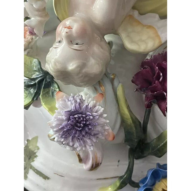 19thc Antique Dresden Sitzendorf Art Nouveau Era Signed Porcelain Cherub W/ Intricate Floral Work - High End Wall Brackets/ Display Shelves a - Pair For Sale - Image 11 of 12