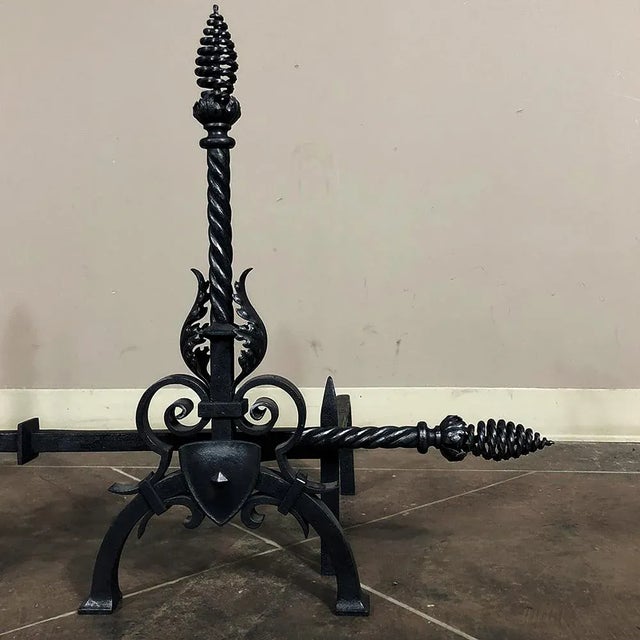 Late 19th Century Pair 19th Century Country French Wrought Iron Andirons For Sale - Image 5 of 12