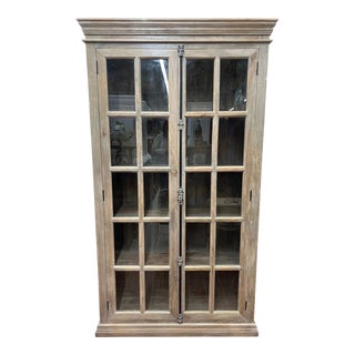 French Country Glass Door Vitrine Driftwood Bookcase For Sale