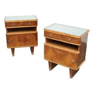 Art Deco Wooden Nightstands, 1940s, Set of 2 For Sale