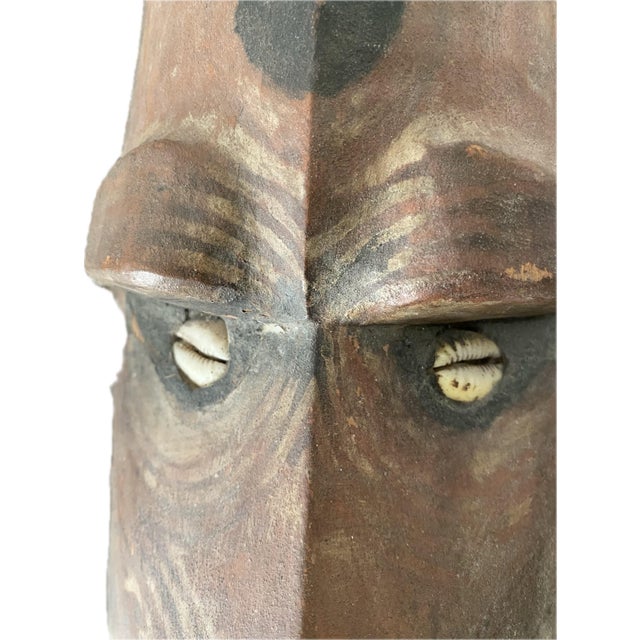 Mid-Century Modern Vintage Sepik River Papua New Guinea Shell Mask With Cowries and Pig Tusk For Sale - Image 3 of 5