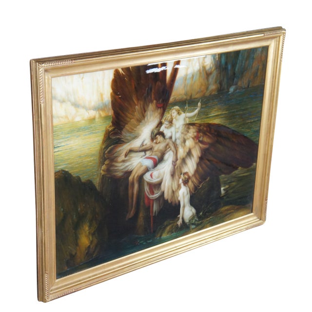 A very large and impressive resin coated oil painting on canvas of The Lament for Icarus after Herbert James Draper. It...