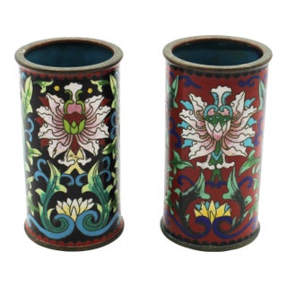 Circa 1880s Pair of Chinese Cloisonne Small Brush Pots For Sale