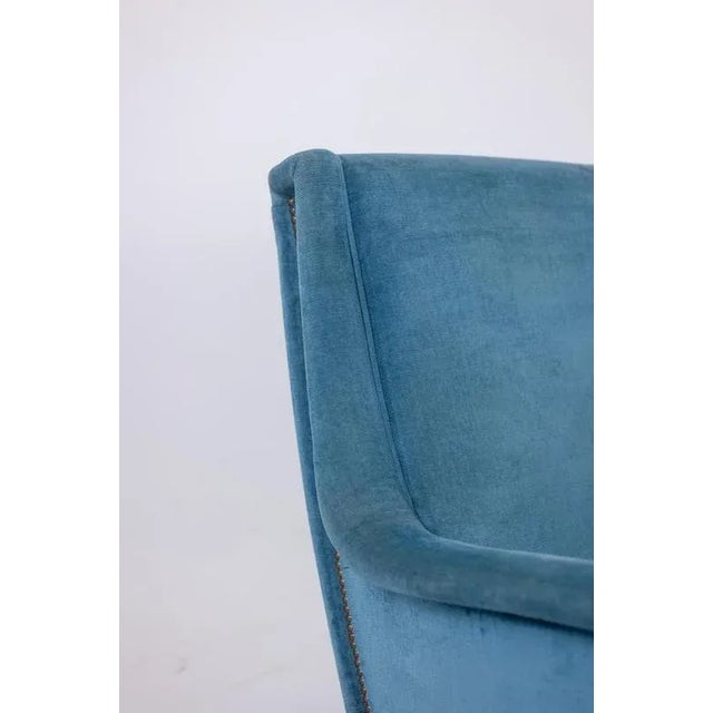 Textile Blue Velvet Armchair with Beech Base, 1950s For Sale - Image 7 of 9