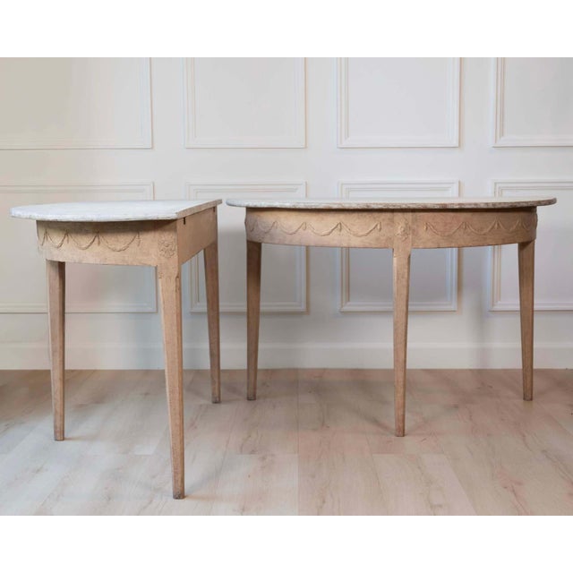 Gustavian (Swedish) Pair of Swedish Gustavian Demi-Lune Console Tables in Oak, circa 1840–1860 For Sale - Image 3 of 11