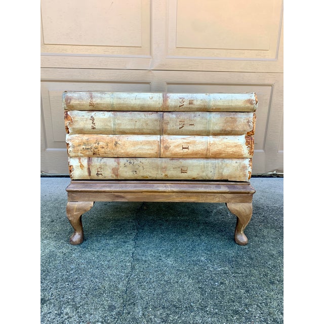 French Country Vintage Trompe l'Oeil Faux Stack of Books Side Table For Sale - Image 3 of 12
