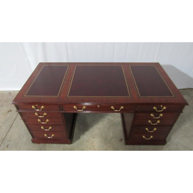 Item: Henkel Harris Desk Details: Signed Henkel Harris Great Designer Piece/Quality Piece Amazing Leather Top Mahogany...