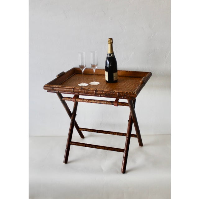 1990s Ralph Lauren Style Faux "Tortoise" Bamboo Cane Foldable Butler Serving Tray Side Table Vintage Mid-Century For Sale - Image 12 of 12