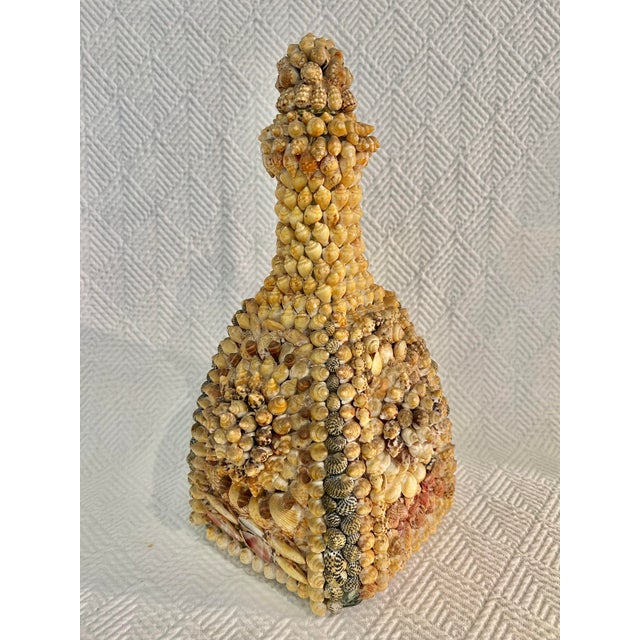 Folk Art “Vintage Mid-Century Shell-Encrusted Decanter or Memory Bottle – Folk Art Coastal Grotto Shellwork.” For Sale - Image 3 of 12