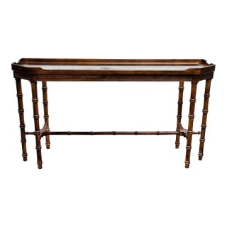 Vintage Lane Furniture Faux Bamboo Glass Top Console Table Sofa Table For Sale