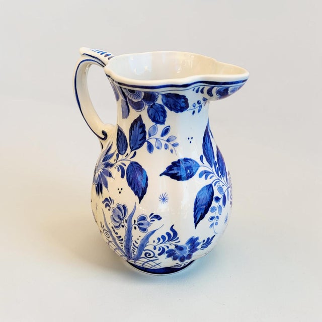 Large Early 20th Century Antique Hand-Painted Delft Blue Pitcher, Holland For Sale - Image 3 of 18