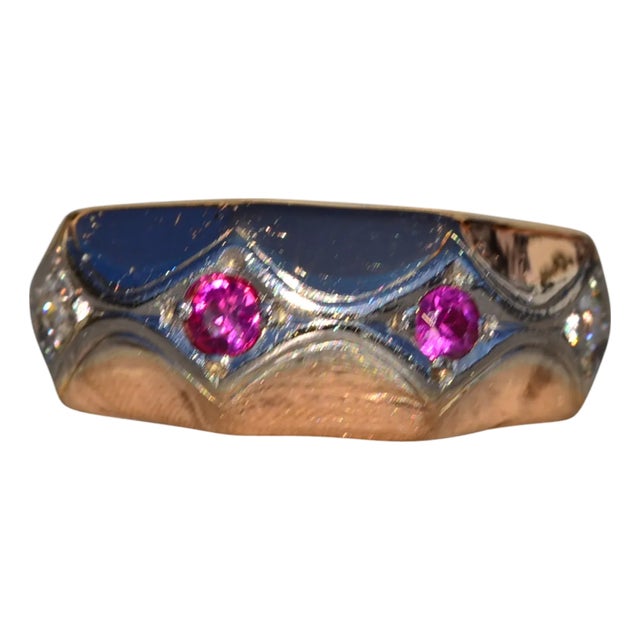Mid 20th Century The Stinson: Ladies Retro 18K Rose Gold Band set with Ruby and Diamond, Size 3 For Sale