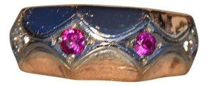 Mid 20th Century The Stinson: Ladies Retro 18K Rose Gold Band set with Ruby and Diamond, Size 3