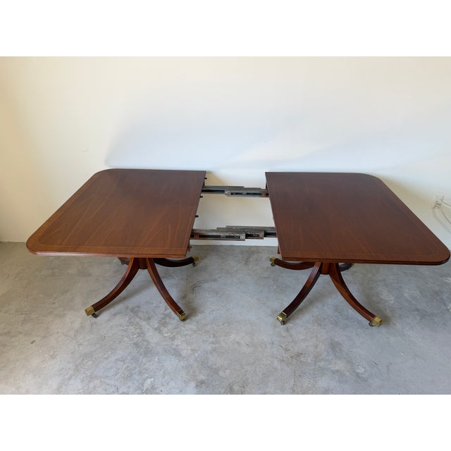 Brown Vintage Baker Furniture Georgian Style Double Pedestal Extension Dining Table For Sale - Image 8 of 18