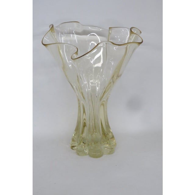 Mid Century Modern Organic Yellow Art Glass Ruffled Rim Handkerchief Vase 4768b For Sale - Image 4 of 15