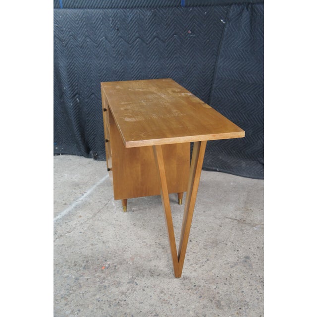 Brown 1960s John Stuart Mid Century Modern Hairpin Leg Maple Writing Desk Table Drawers For Sale - Image 8 of 12